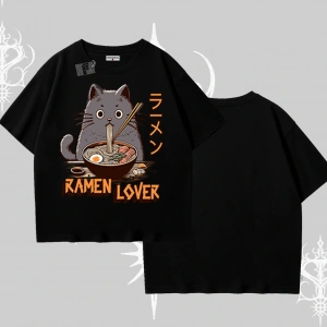 Oversize Tshirt Ramen Lover Kedi Anime Baskılı