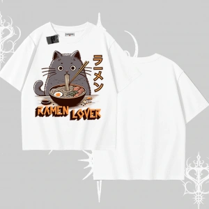 Oversize Tshirt Ramen Lover Kedi Anime Baskılı