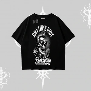 Oversize Tshirt Rhythms Riot Vintage Rockabilly Skull Street Aesthetic