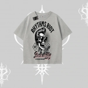Oversize Tshirt Rhythms Riot Vintage Rockabilly Skull Street Aesthetic