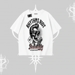 Oversize Tshirt Rhythms Riot Vintage Rockabilly Skull Street Aesthetic