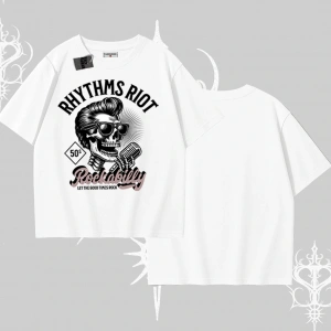Oversize Tshirt Rhythms Riot Vintage Rockabilly Skull Street Aesthetic