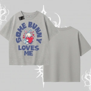 Oversize Tshirt Sevimli Tavşan Some Bunny Loves Me Baskılı