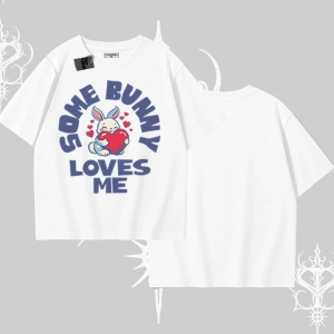 Oversize Tshirt Sevimli Tavşan Some Bunny Loves Me Baskılı