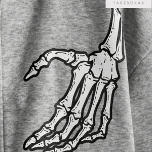 Oversize Unisex Gri İskelet Baskılı