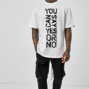 Oversize Yes Or No Baskılı Beyaz Tshirt NRAGE168