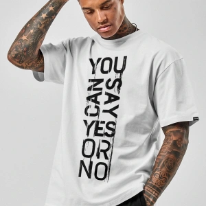 Oversize Yes Or No Baskılı Beyaz Tshirt NRAGE168