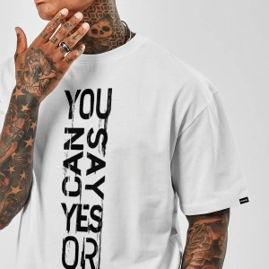 Oversize Yes Or No Baskılı Beyaz Tshirt NRAGE168