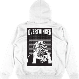 Overthinker Beyaz Oversize Unisex Kapüşonlu Sweatshirt Hoodie