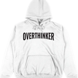 Overthinker Beyaz Oversize Unisex Kapüşonlu Sweatshirt Hoodie