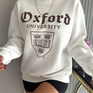 OXFORD Renkli Oversize Bisiklet Yaka Pamuklu Sweatshirt Beyaz