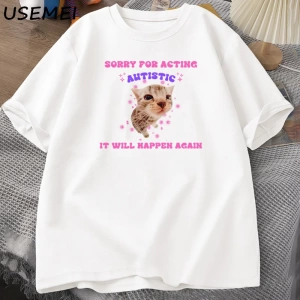 Oyunculuk Otistik Kedi komik tişört Erkekler Kadınlar için Yavru Kedi Trendy Ruh Sağlığı Tshi 2948