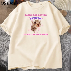 Oyunculuk Otistik Kedi komik tişört Erkekler Kadınlar için Yavru Kedi Trendy Ruh Sağlığı Tshi 2948