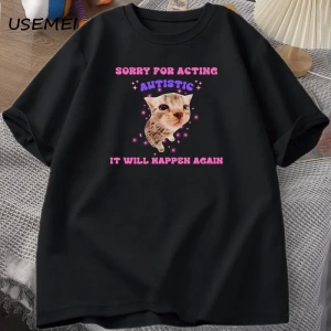 Oyunculuk Otistik Kedi komik tişört Erkekler Kadınlar için Yavru Kedi Trendy Ruh Sağlığı Tshi 2948