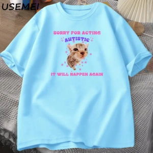 Oyunculuk Otistik Kedi komik tişört Erkekler Kadınlar için Yavru Kedi Trendy Ruh Sağlığı Tshi 2948