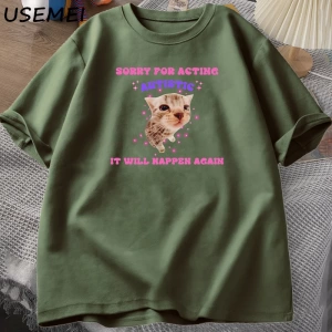 Oyunculuk Otistik Kedi komik tişört Erkekler Kadınlar için Yavru Kedi Trendy Ruh Sağlığı Tshi 2948