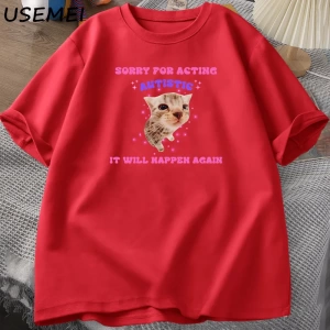 Oyunculuk Otistik Kedi komik tişört Erkekler Kadınlar için Yavru Kedi Trendy Ruh Sağlığı Tshi 2948