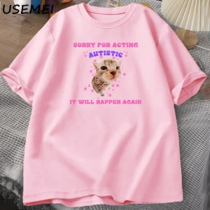 Oyunculuk Otistik Kedi komik tişört Erkekler Kadınlar için Yavru Kedi Trendy Ruh Sağlığı Tshi 2948
