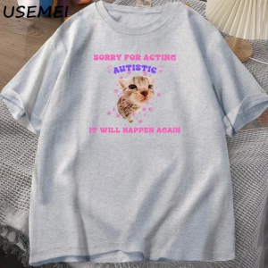 Oyunculuk Otistik Kedi komik tişört Erkekler Kadınlar için Yavru Kedi Trendy Ruh Sağlığı Tshi 2948