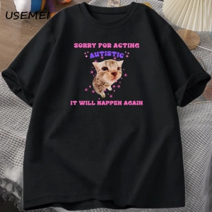Oyunculuk Otistik Kedi komik tişört Erkekler Kadınlar için Yavru Kedi Trendy Tshi 2948