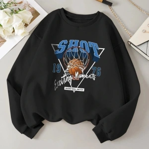 Özel Tasarım Bisiklet Yaka Disney Kahramanları Baskılı Süper Oversize Kadın Sweatsh Beyaz