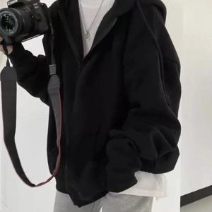 Özel Tasarım Kapüşonlu Tam Fermuarlı Süper Oversize Tam Kışlık Kadın Ceket-sweatshı Siyah