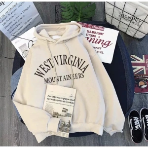 Özel Tasarım Kapüşonlu West Virginia Baskılı Tam Kışlık Süper Oversize Kadın Sweats Gri