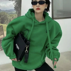 Özel Tasarım Work Work Baskılı %100 Pamuk Süper Geniş Oversize Kalın Kadın Sweatshı Yeşil