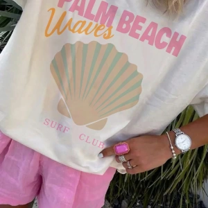 Palm Beach Waves Surf Club Grafik Tişört, Alfabe Baskılı Rahat Mürettebat Yaka Tişört, Normal