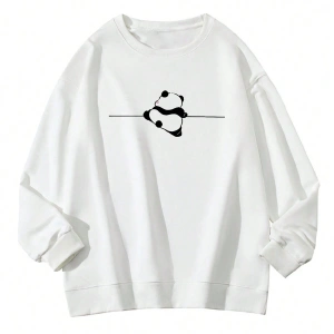 Panda Print Drop Shoulder Sweatshirt Beyaz