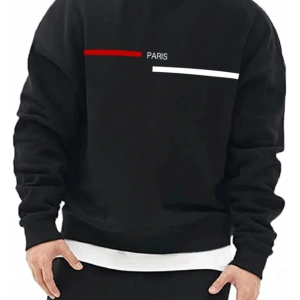 PARİS Oversize Bisiklet Yaka Pamuklu Sweatshirt Siyah