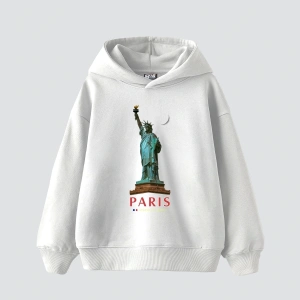 Parıs State Of Lıberty Baskılı Oversize Unisex Beyaz