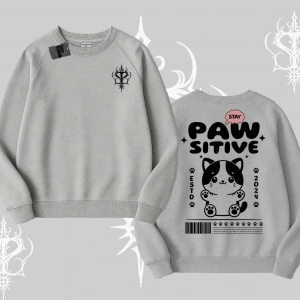 Paw Sitive Kedi Arka Baskılı Biskilet Sweatshirt