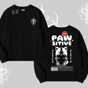 Paw Sitive Kedi Arka Baskılı Biskilet Sweatshirt