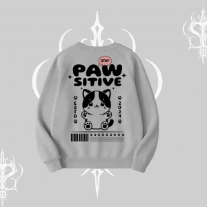 Paw Sitive Kedi Arka Baskılı Biskilet Sweatshirt