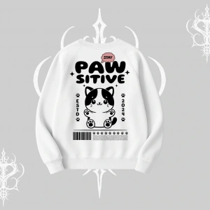 Paw Sitive Kedi Arka Baskılı Biskilet Sweatshirt