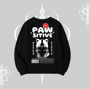 Paw Sitive Kedi Arka Baskılı Biskilet Sweatshirt