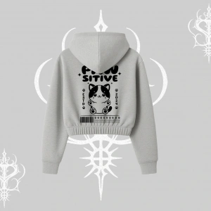 Paw Sitive Kedi Arka Baskılı Kapşonlu Crop Sweatshirt