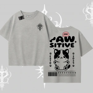 Paw Sitive Kedi Arka Baskılı Oversize Tshirt