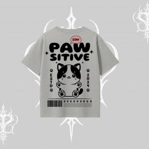 Paw Sitive Kedi Arka Baskılı Oversize Tshirt
