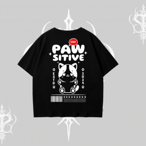Paw Sitive Kedi Arka Baskılı Oversize Tshirt