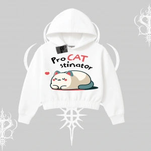 Paws Off Yazılı Kedi Baskılı Streetwear Biskilet Sweatshirt