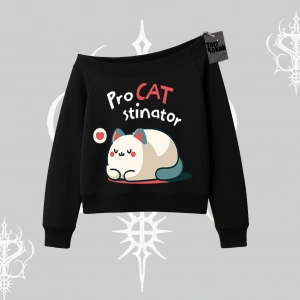 Paws Off Yazılı Kedi Baskılı Streetwear Kapşonlu Crop Sweatshirt