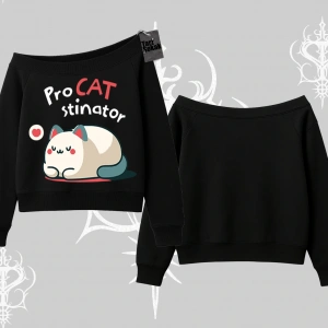 Paws Off Yazılı Kedi Baskılı Streetwear Kapşonlu Crop Sweatshirt