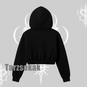 Paws Off Yazılı Kedi Baskılı Streetwear Kapşonlu Crop Sweatshirt