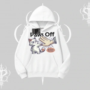 Paws Off Yazılı Kedi Baskılı Streetwear Kapşonlu Sweatshirt