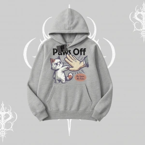 Paws Off Yazılı Kedi Baskılı Streetwear Kapşonlu Sweatshirt