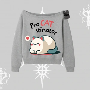 Paws Off Yazılı Kedi Baskılı Streetwear Kayık Yaka Sweatshirt