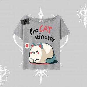 Paws Off Yazılı Kedi Baskılı Streetwear Kayık Yaka Tshirt