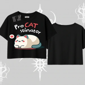 Paws Off Yazılı Kedi Baskılı Streetwear Kayık Yaka Tshirt